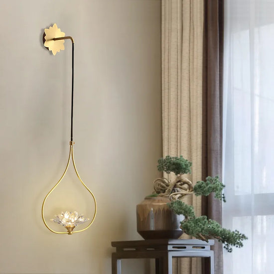 Premium Modern Brass Clear Lotus Crystal LED Wall Lamp by Gloss (6601)
