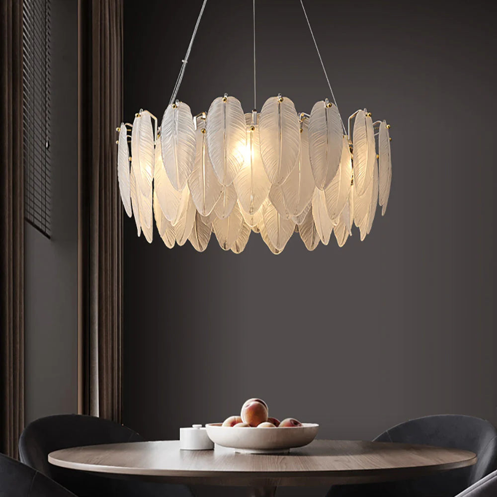 White Glass Goose Feather Chandelier by Gloss (L9063)