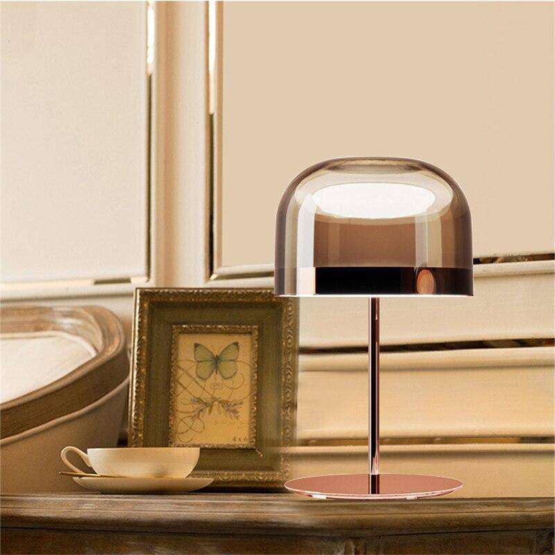 Postmodern Unique creative Design Iron Glass LED Hardware Morden Rose Gold and Amber Glass Table Desk Lamp for Bedroom, Living Room ,Hotels room by Gloss (MT3203-S)