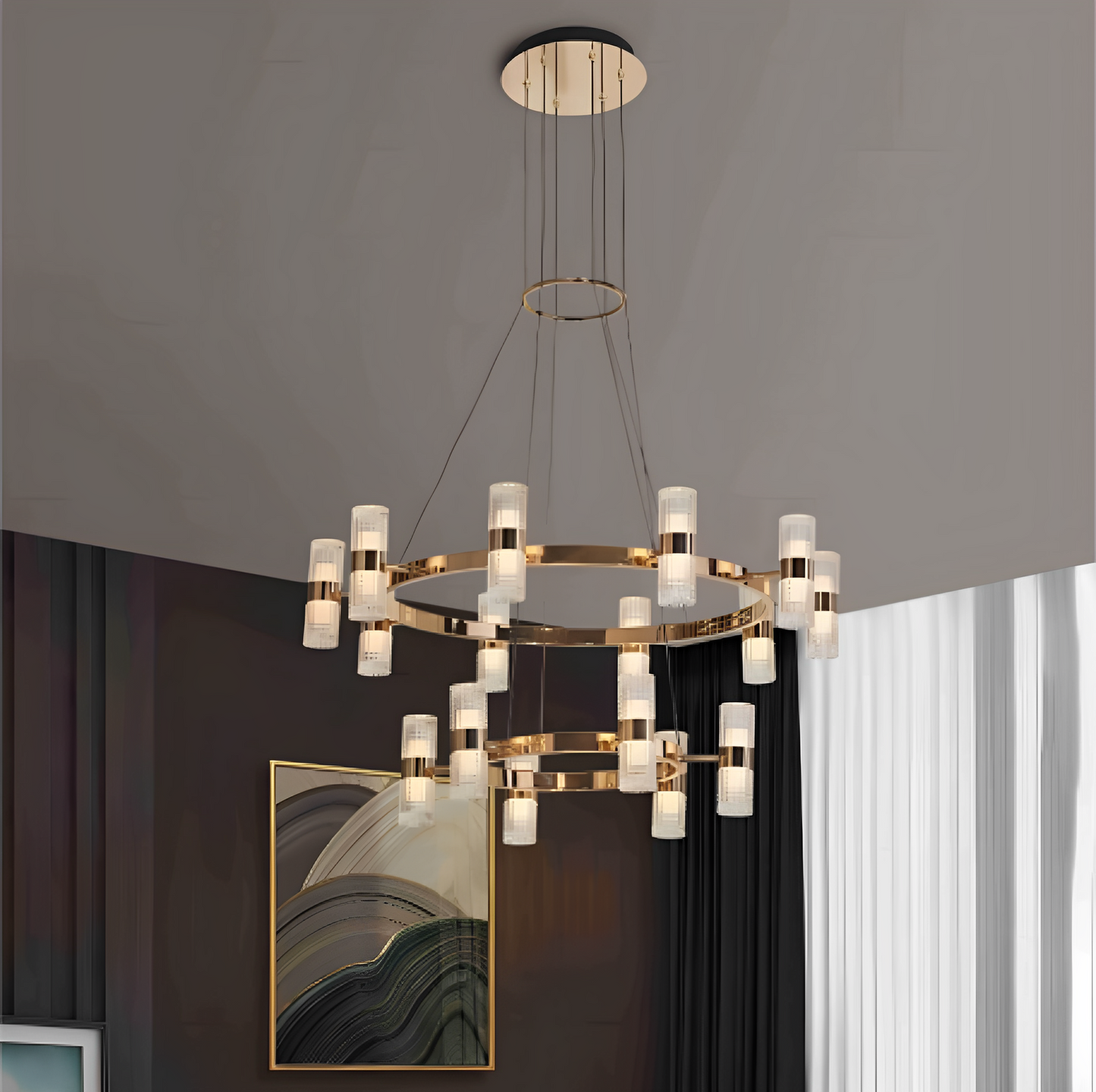 Circular Glass Double Height LED Chandelier by Gloss (P0715-16A)