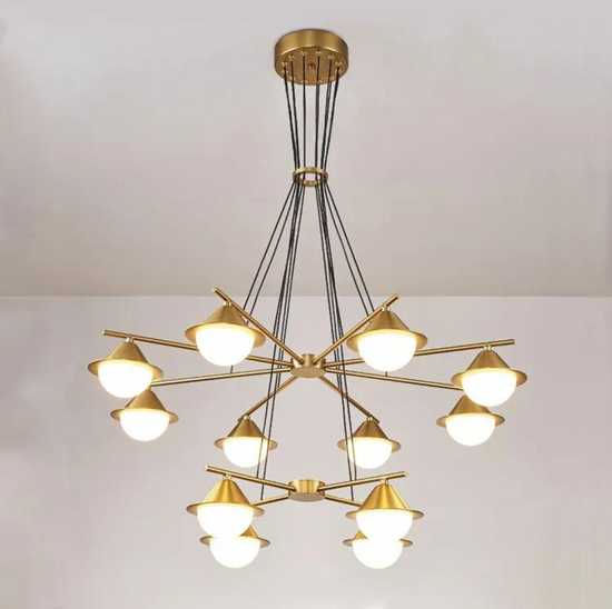 Brass Acrylic Double Height LED Chandelier by Gloss (P0716-12A)