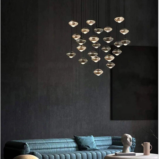 Gold and Pearl Black Double Height LED Chandelier by Gloss (P0723-24A)