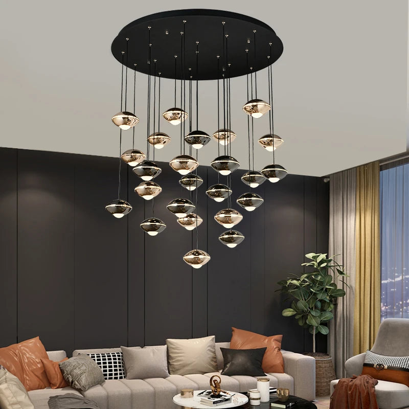 Gold and Pearl Black Double Height LED Chandelier by Gloss (P0723-24A)