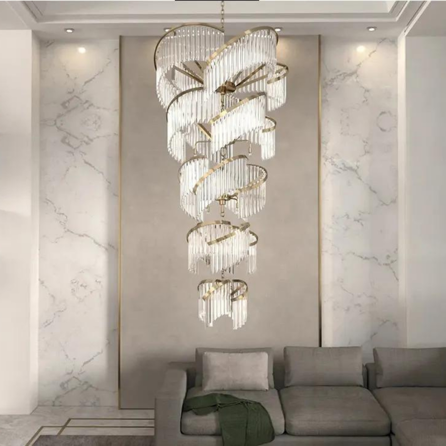 Stair Electroplated  Double Height Crystal Chandelier by Gloss (XQ-CR002)