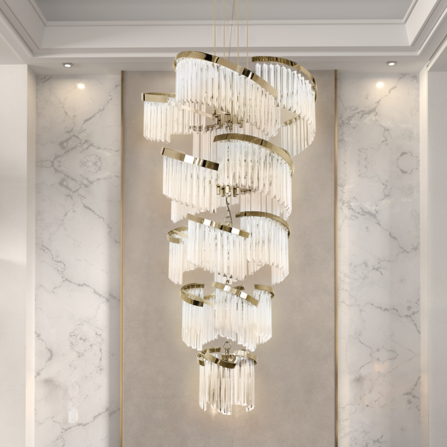 Stair Electroplated  Double Height Crystal Chandelier by Gloss (XQ-CR002)