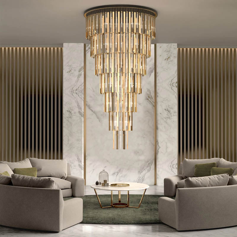 BUY Golden Finish Double Height Chandelier by Gloss (XQ-CR003) at best price - Best Chandelier for home decor