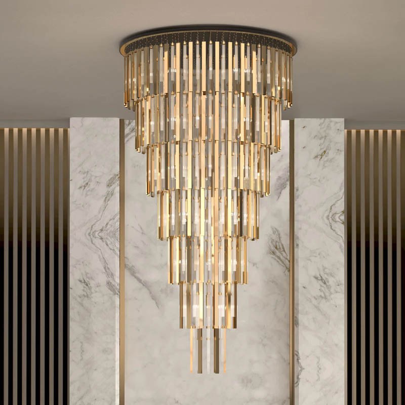 BUY Golden Finish Double Height Chandelier by Gloss (XQ-CR003) at best price - Best Chandelier for HOTEL ROOM decor
