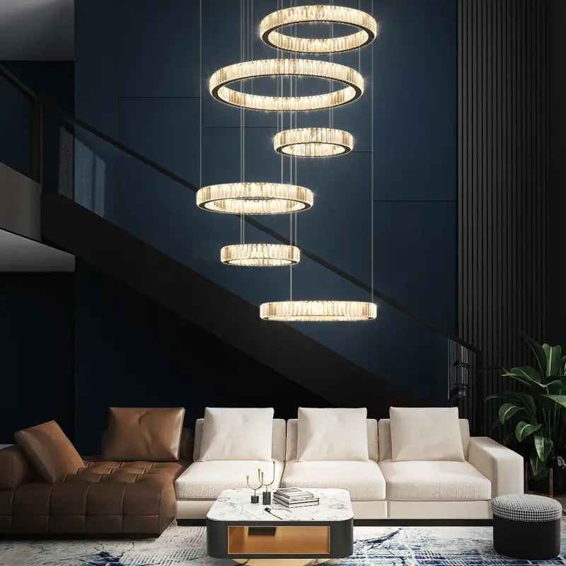 Crystal 6 Rings Double Height LED Chandelier by Gloss (2011/6)