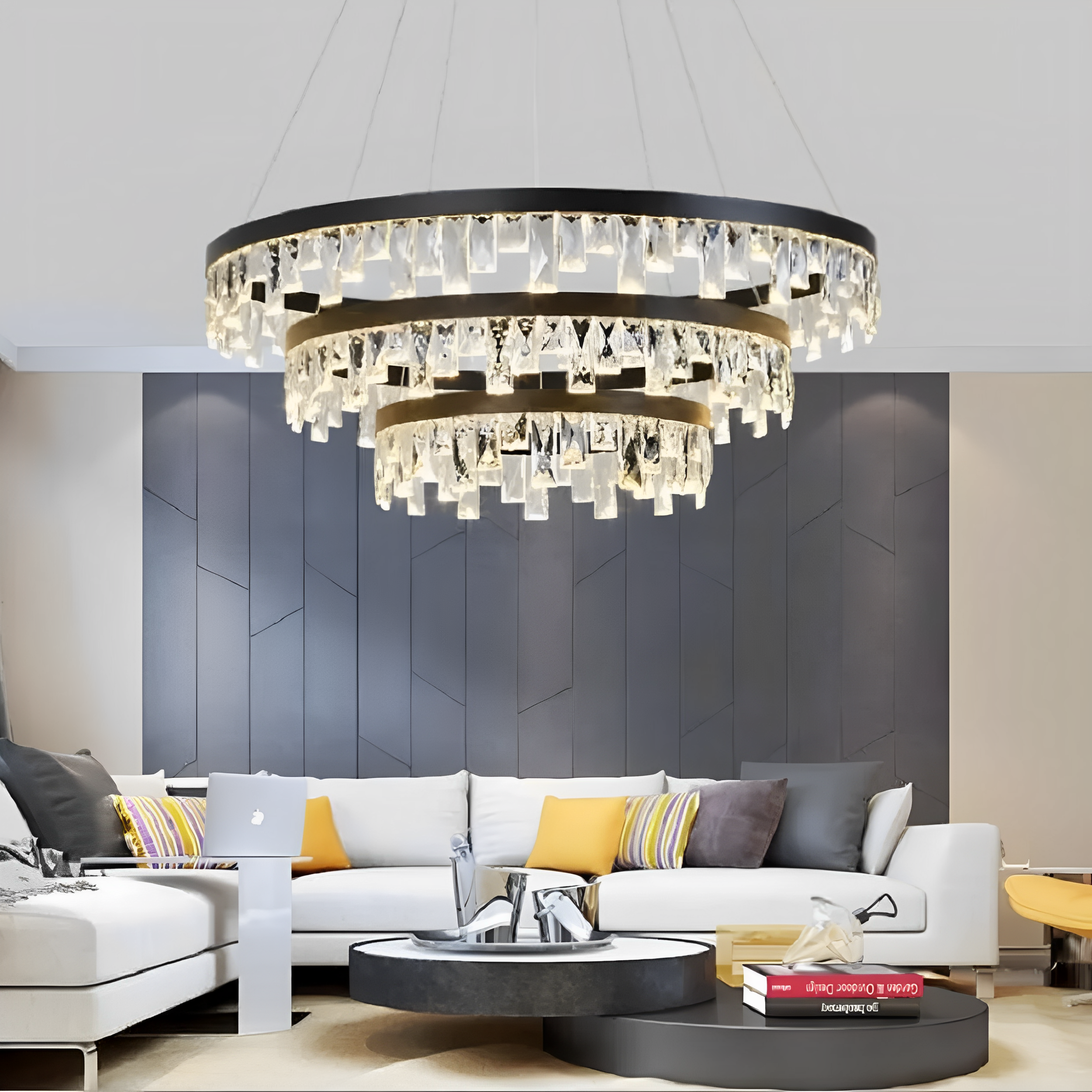6800/3 Premium Modern Round LED Three Rings Layers Crystal Chandeliers