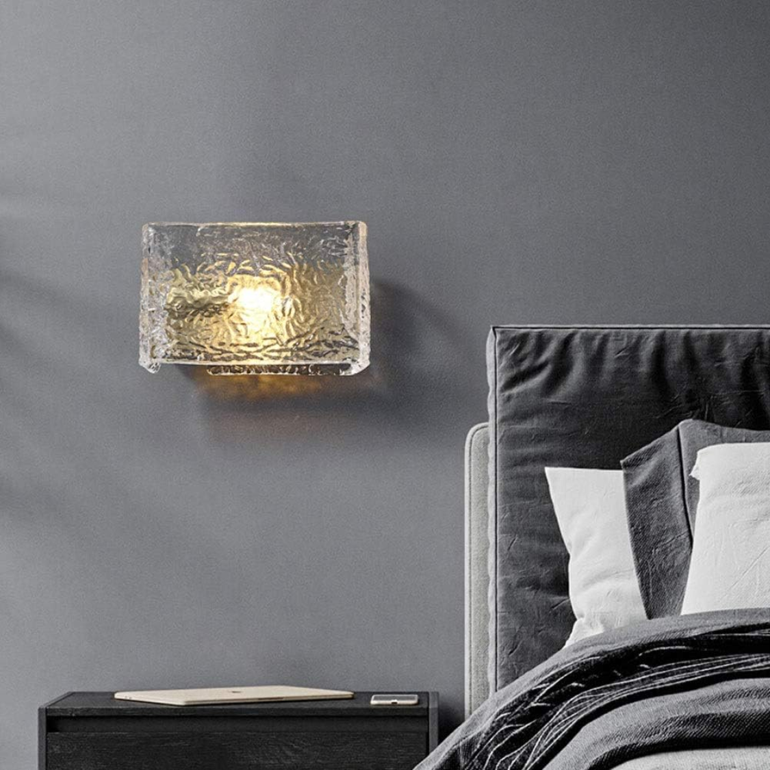 0932 Luxury Water Ripple Metal Glass Wall Light Premium Bedroom Bedside Brass Wall Lamp