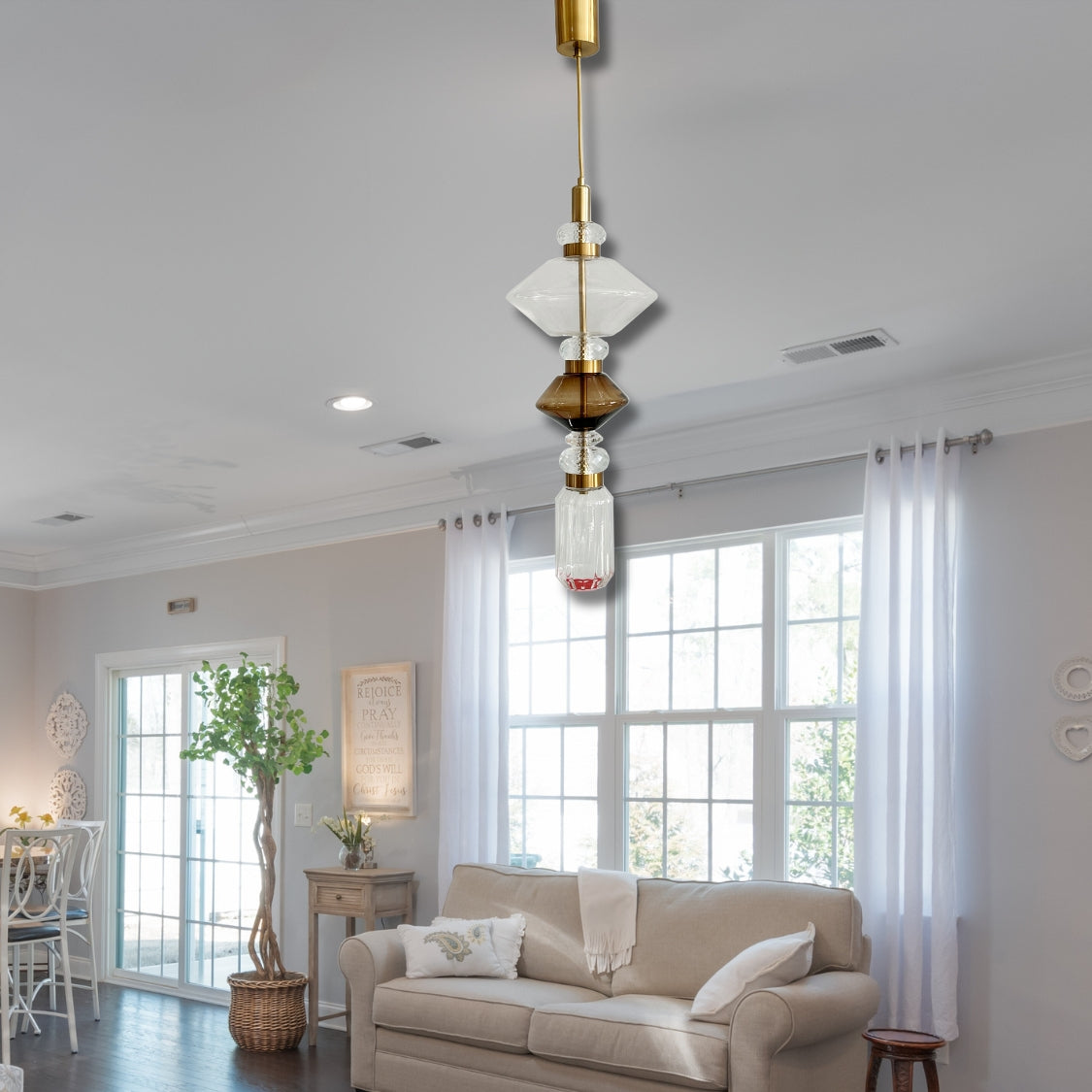 Brass Clear Glass LED Pendant Light by Gloss (0944/F)