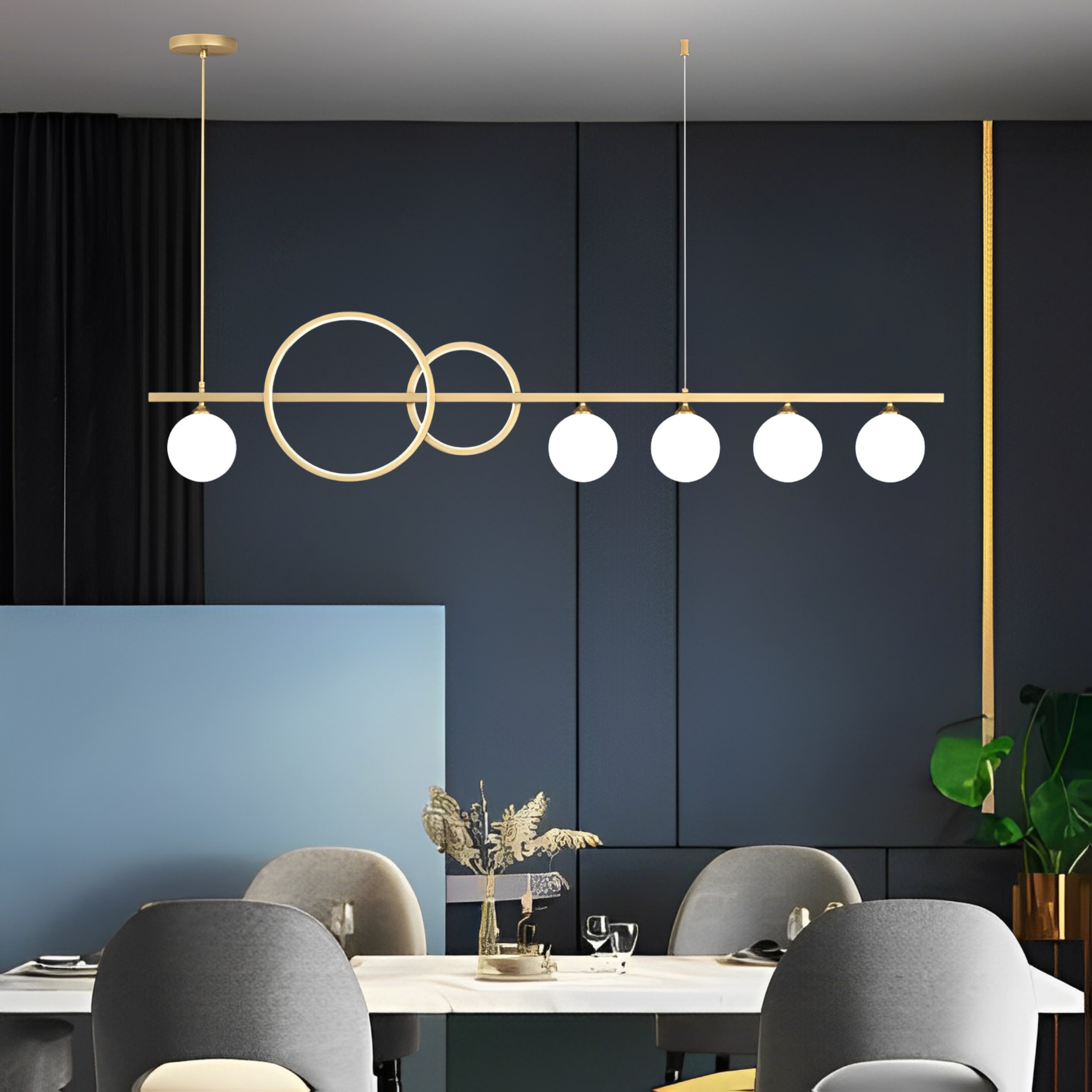0978/5 Luxury Golden Metal Glass and White Ball Chandelier