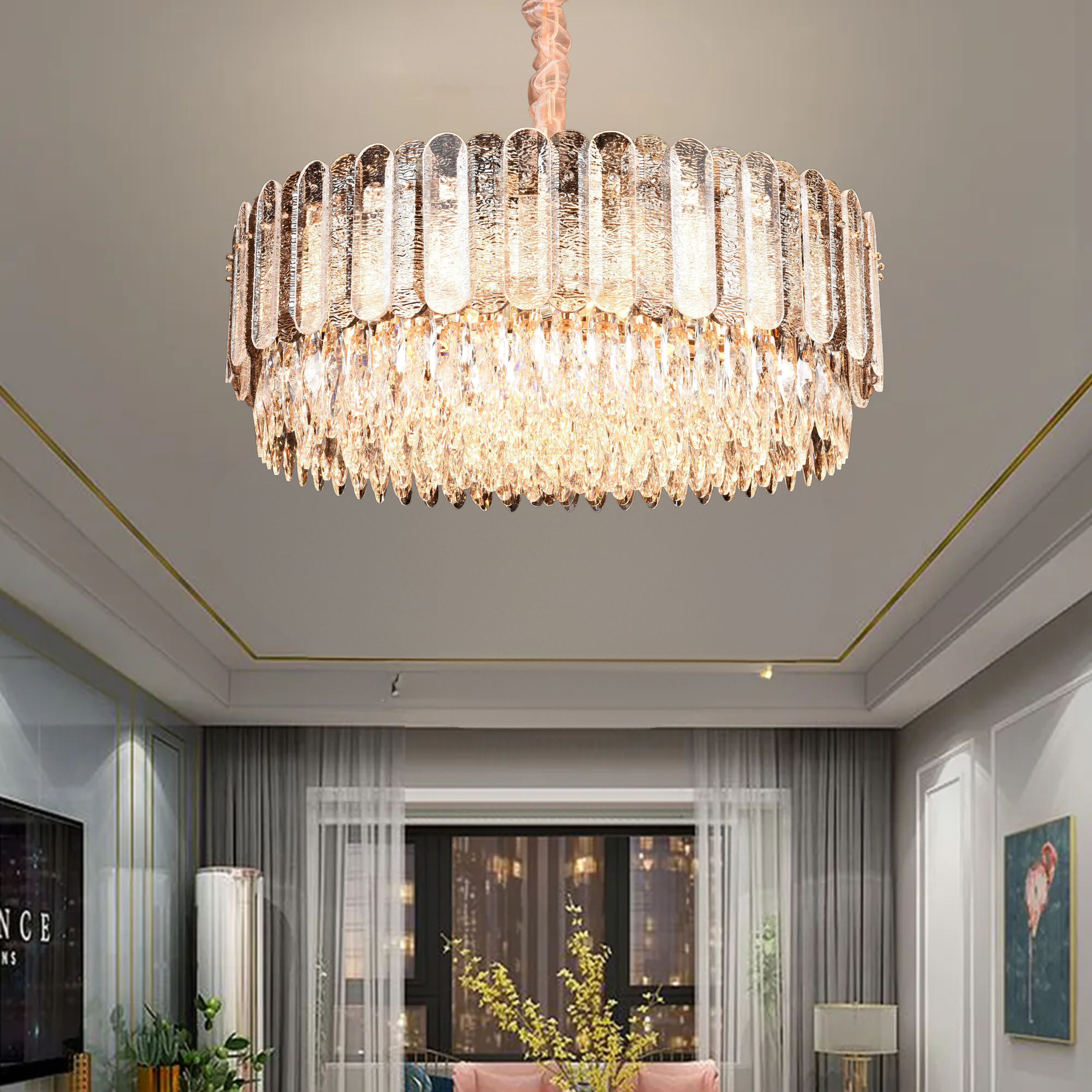 6212 Premium K9 Clear Crystal Ceiling Modern Designer Glass Light Rose Gold Chandelier