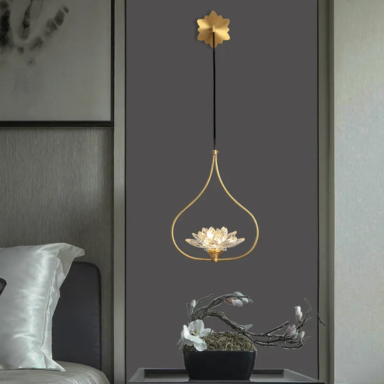 Load image into Gallery viewer, Premium Modern Brass Clear Lotus Crystal Led Wall Lamp by Gloss (6601)
