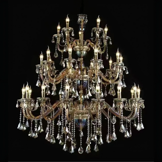Luxury Metal Golden Crystal Colour Double Height Chandelier by Gloss (8026)