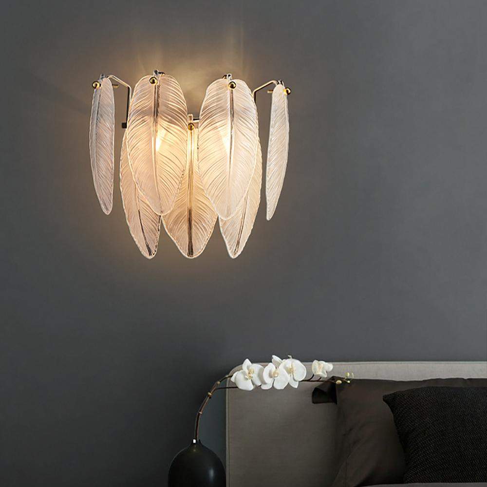 Premium White Glass Goose Feather Designer Wall Lamp by Gloss (9063)