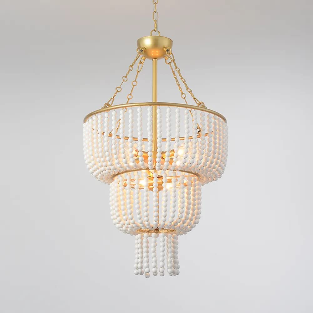 Luxury White and Gold Ceramic Beads Double Height Chandelier by Gloss (9342/8)