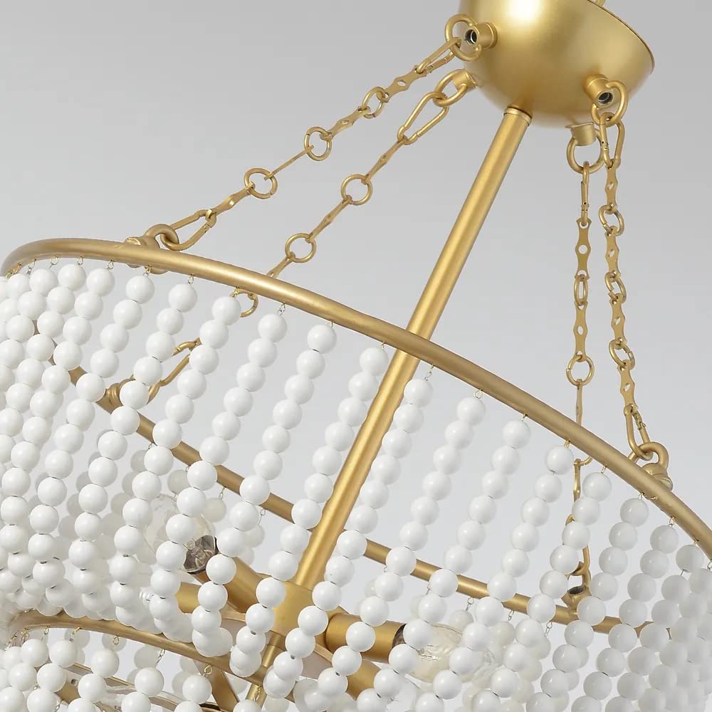 9342/8 Luxury White and Gold Ceramic Beads Chandelier