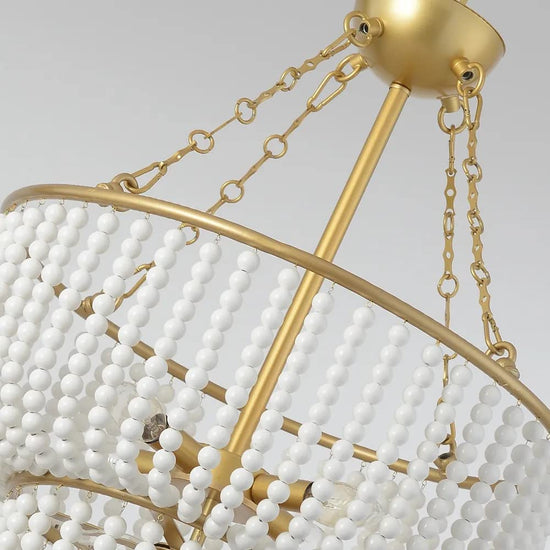 Load image into Gallery viewer, Luxury White and Gold Ceramic Beads Double Height  Chandelier by Gloss (9342/8)
