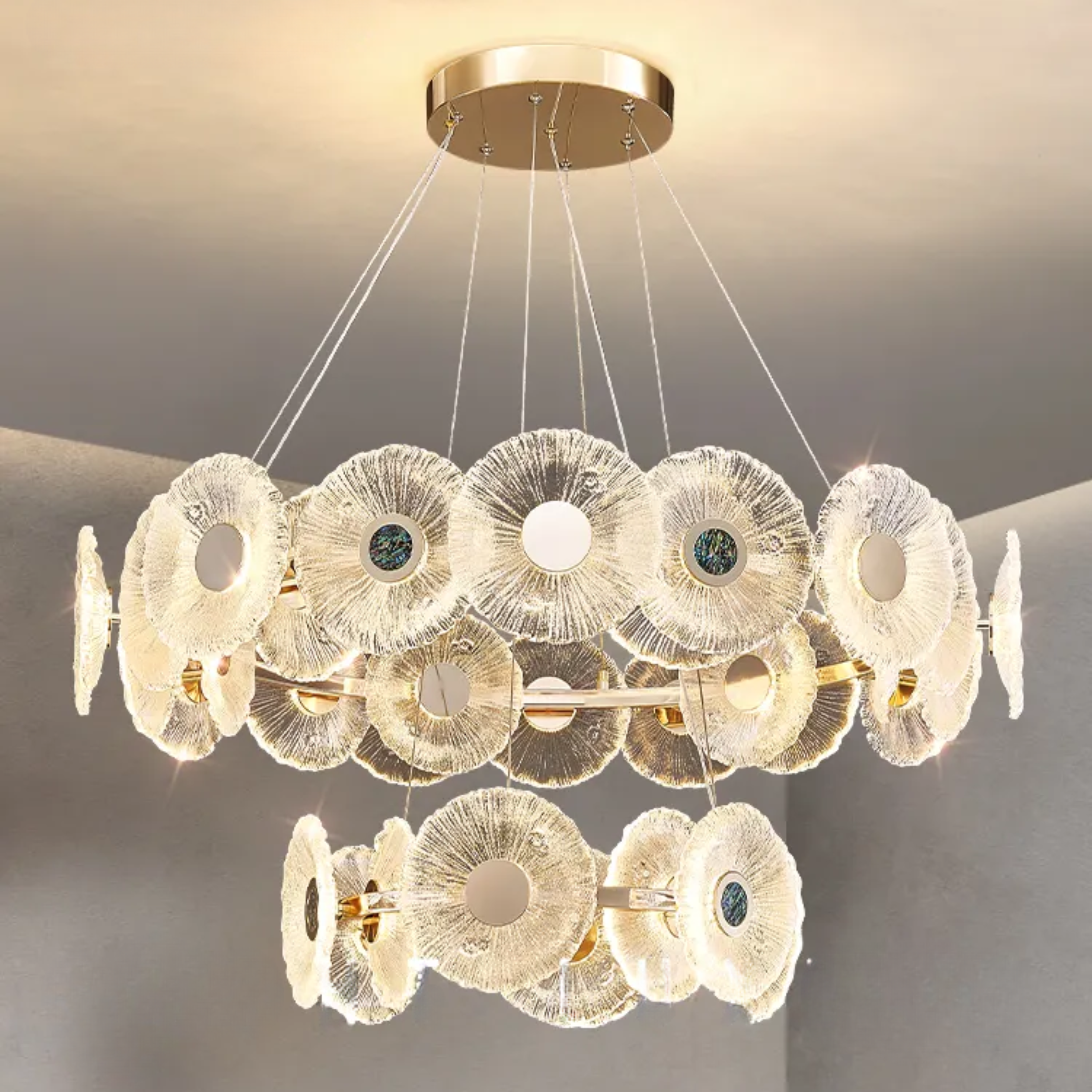 AM229-33 Premium Design Iron Frosted Glass In Built LED Chandelier