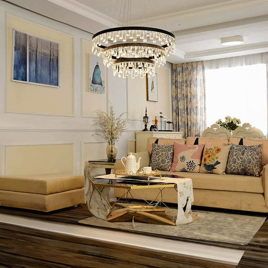 BUY ONLINE Elegant Brilliance Crystal LED Chandelier by Gloss (6800/3) - Best Chandelier for Living Room