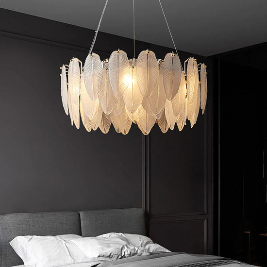 Load image into Gallery viewer, White Glass Goose Feather Chandelier by Gloss (L9063)
