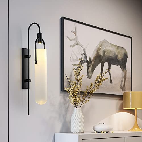 MB3189 Premium Design Iron Glass Wall Lamp, Modern Design Black and White Glass Indoor Decorative Light Fixture, Perfect for Living Room, Bedroom, Hallway, or Stairs
