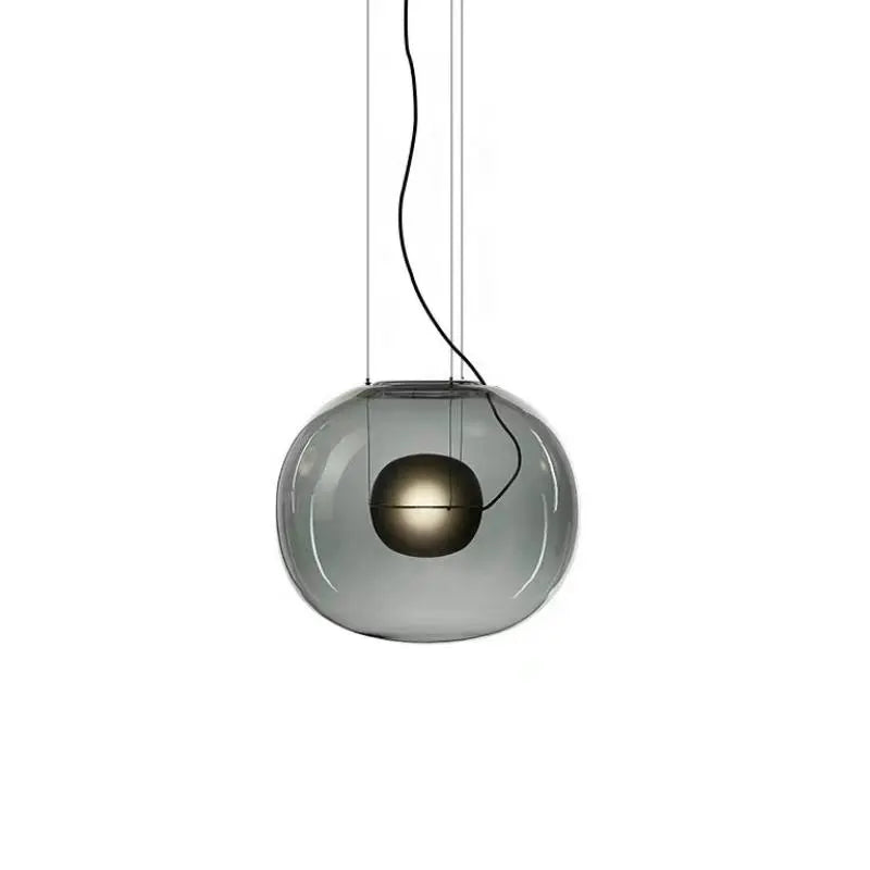 MD-3604 Premium Nordic glass ball Pendant Light modern decorative Smoky Grey G9 Holder Pendant Light for bar, cafe, restaurant, bedside single hanging light (Single Piece)