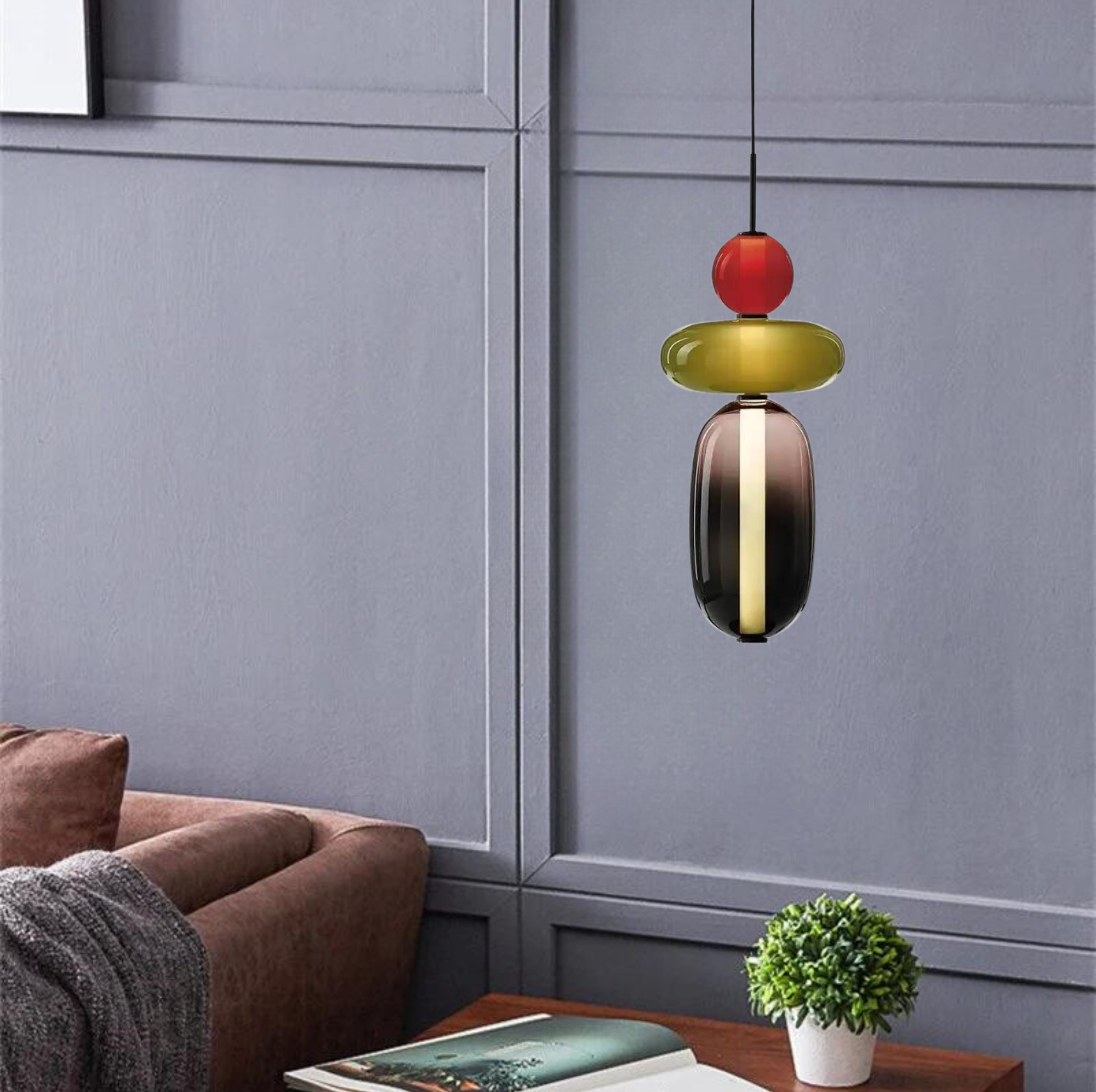 MD3202-B Premium Glass pendant LED ceiling light Nordic Color Glass modern design, indoor decorative lighting, for Bedroom, Bedside, Bar, Cafe, Restaurant (Single Piece)