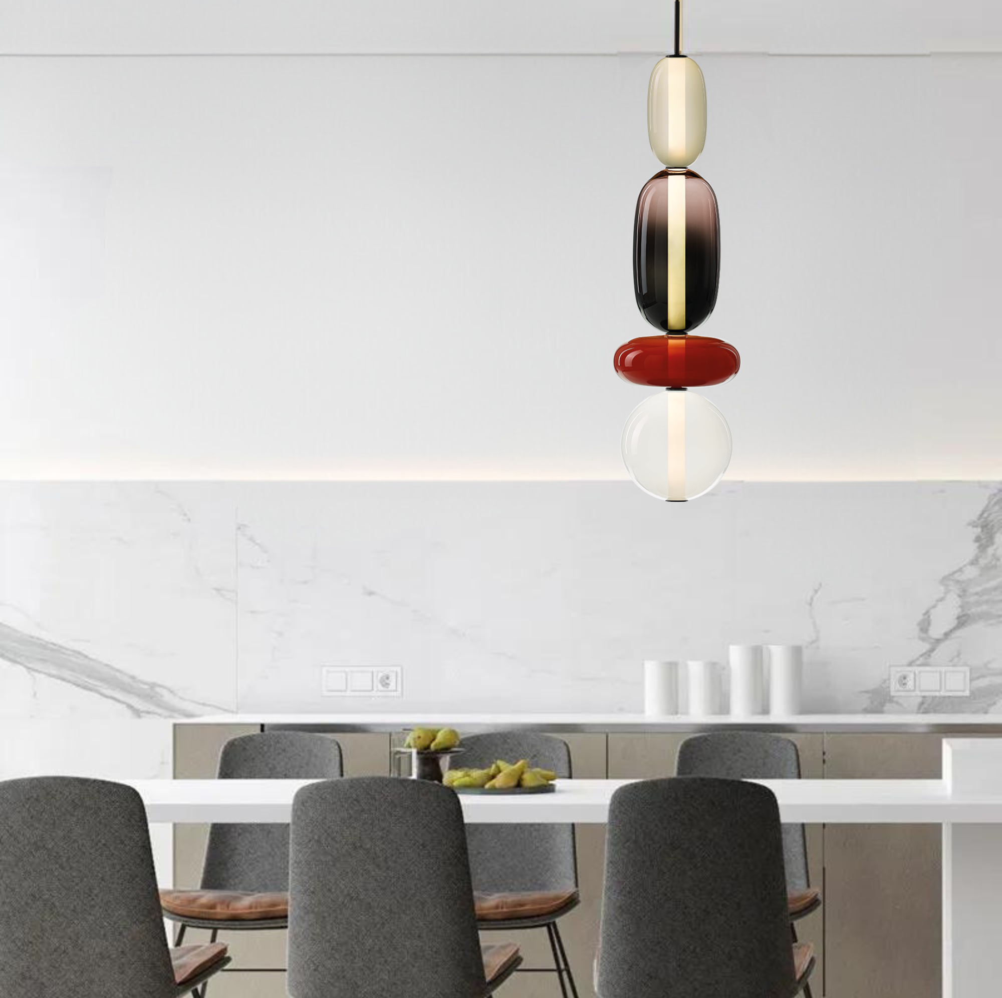MD3202-C Luxury Unique Design Red Black Color Glass LED pendant Light Fixture Indoor Glass Decorative Light Fixture for Loft Restaurant, Bar, Cafe, Restaurant (Single Piece)