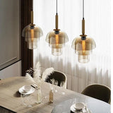 MD3603 Premium Design LED Iron Glass Pendant Lights Nordic Golden and Amber Restaurant Hanging Ceiling Pendant Light Creative Decor Bedroom Hanginglight Fixtures (Single Piece)