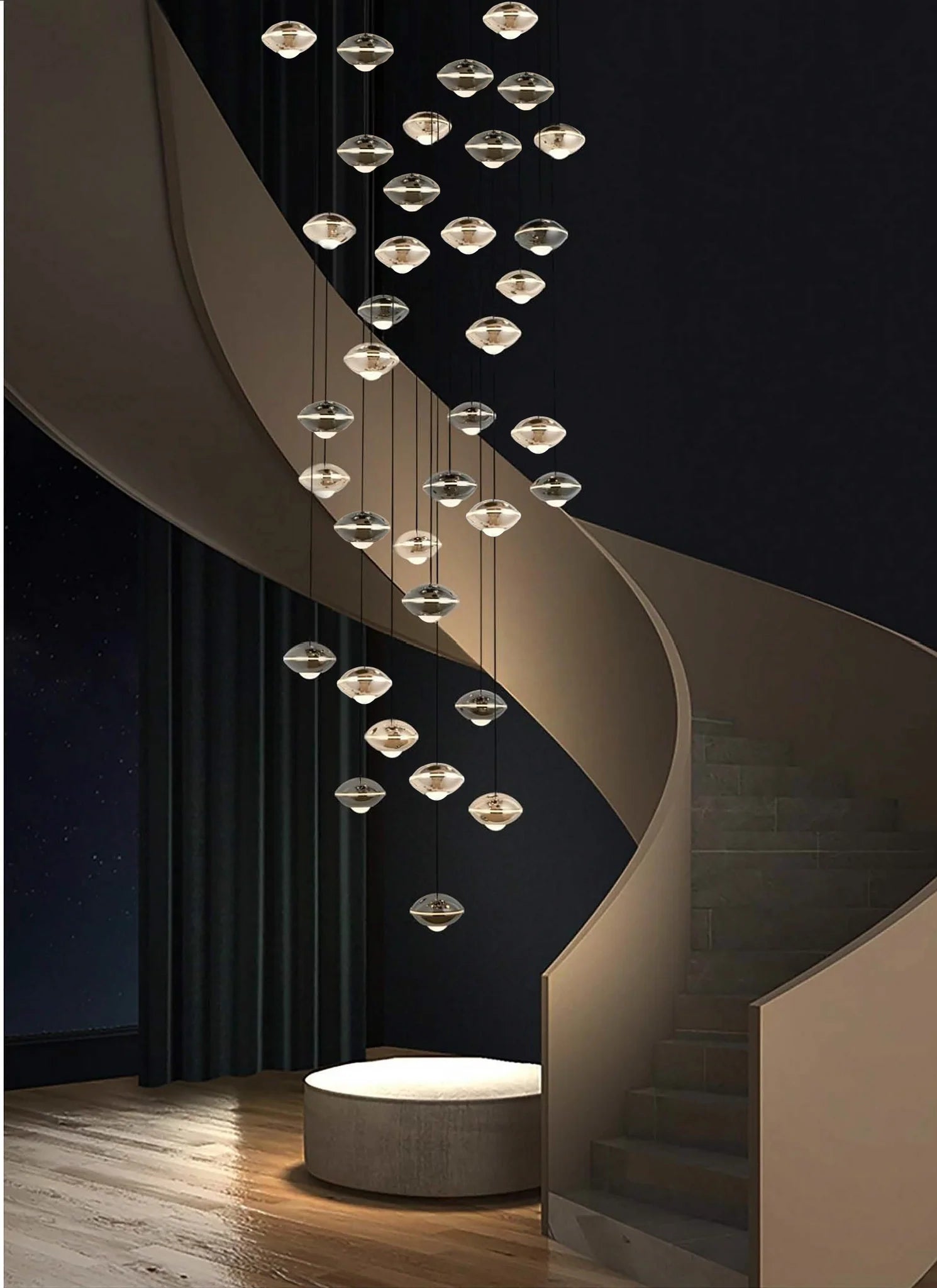 P0723-36A Premium Design Villa Loft Stair Chandeliers Lights Long Cable Hanging Metel Droplight For Restaurant, Bar, Indoor, Duplex Area Decorative Lighting Fixtures