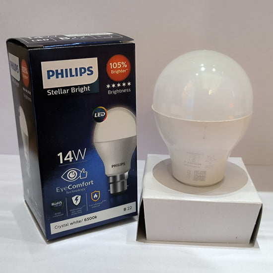 Philips 14W LED B-22 Steller Bright Bulb: Round Shape, Crystal White/Golden Yellow
