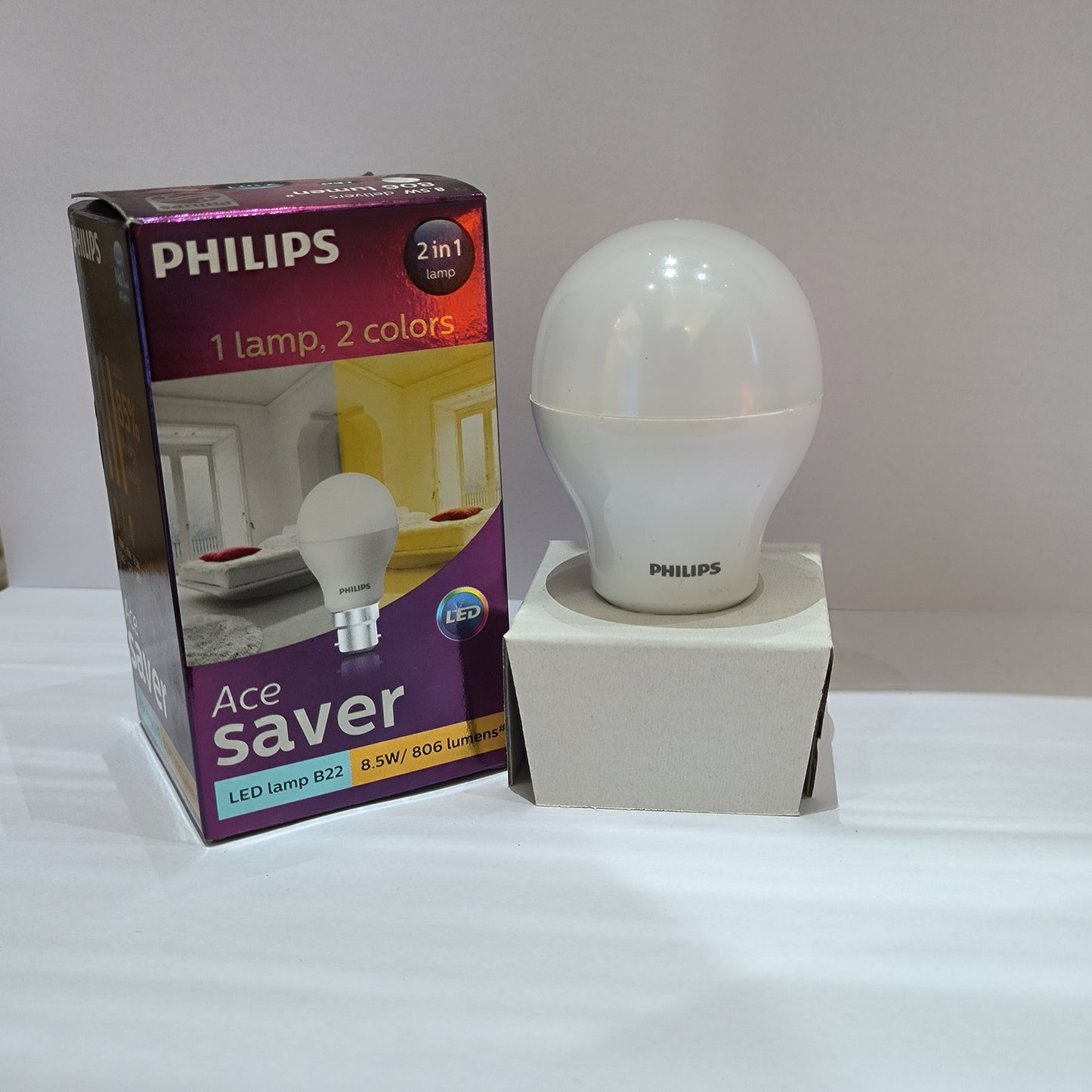 2-IN-1 Ace Saver Round Shape Bulb - Crystal White/Golden Yellow, by Philips (8W/806 Lumens)