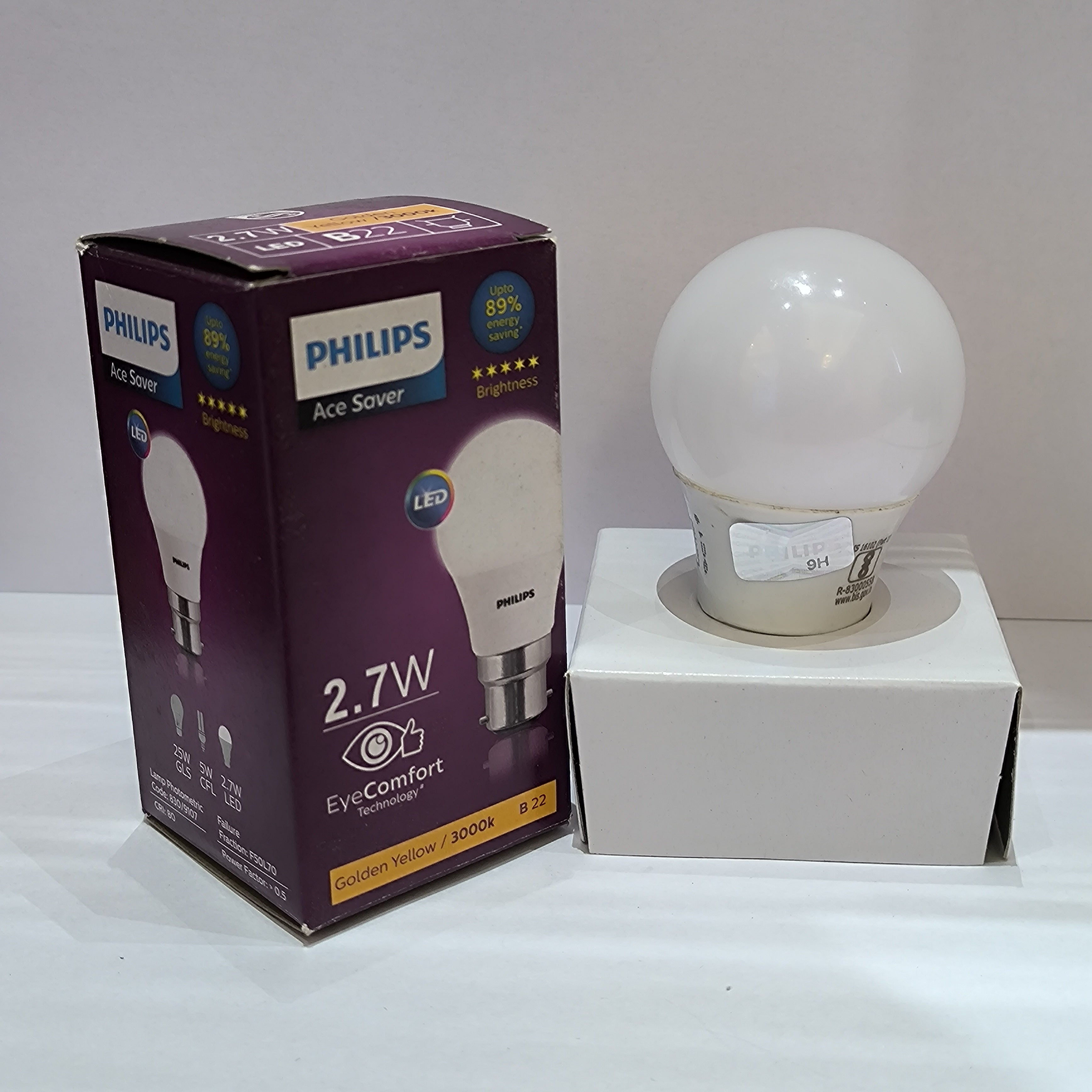 Philips B-22 Ace Saver 2.7W LED Bulb Golden Yellow, Round Shape Bulb, Best Price