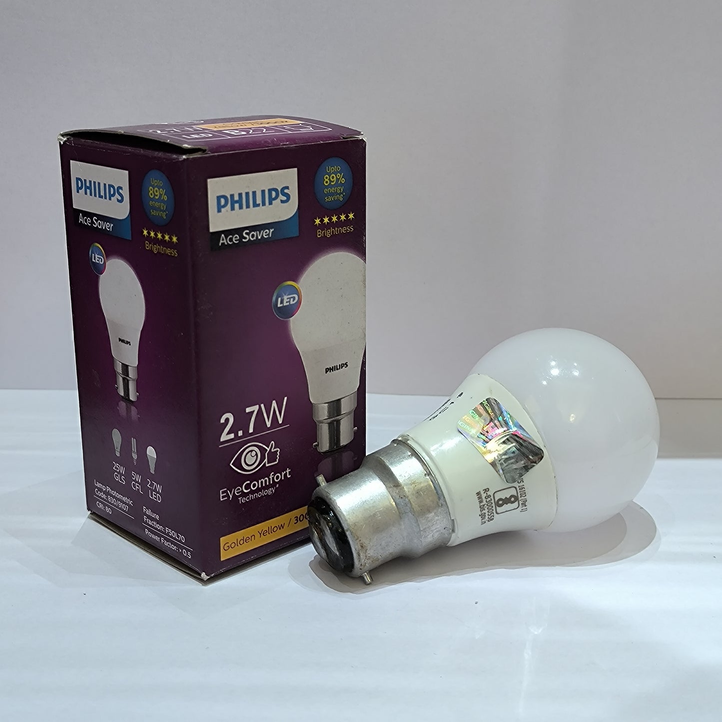 Ace Saver 2.7W LED Bulb Golden Yellow, Round Shape Bulb by Philips(B-22)