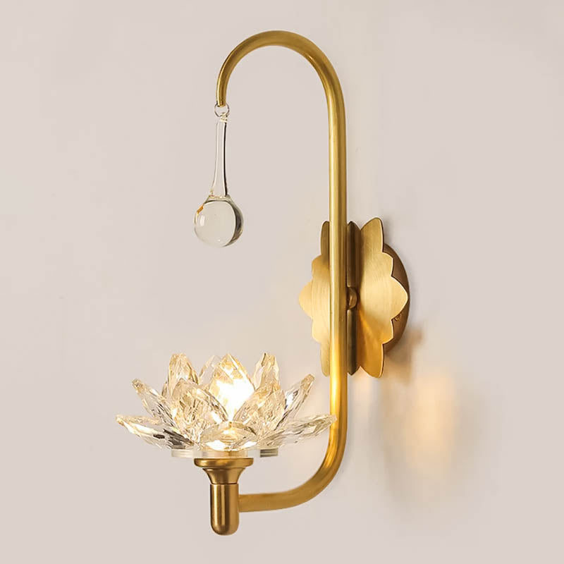 Purchase Online Premium Modern Brass Clear Lotus Crystal LED Wall Lamp by Gloss (6601/WA) - Best Chandelier for home decor