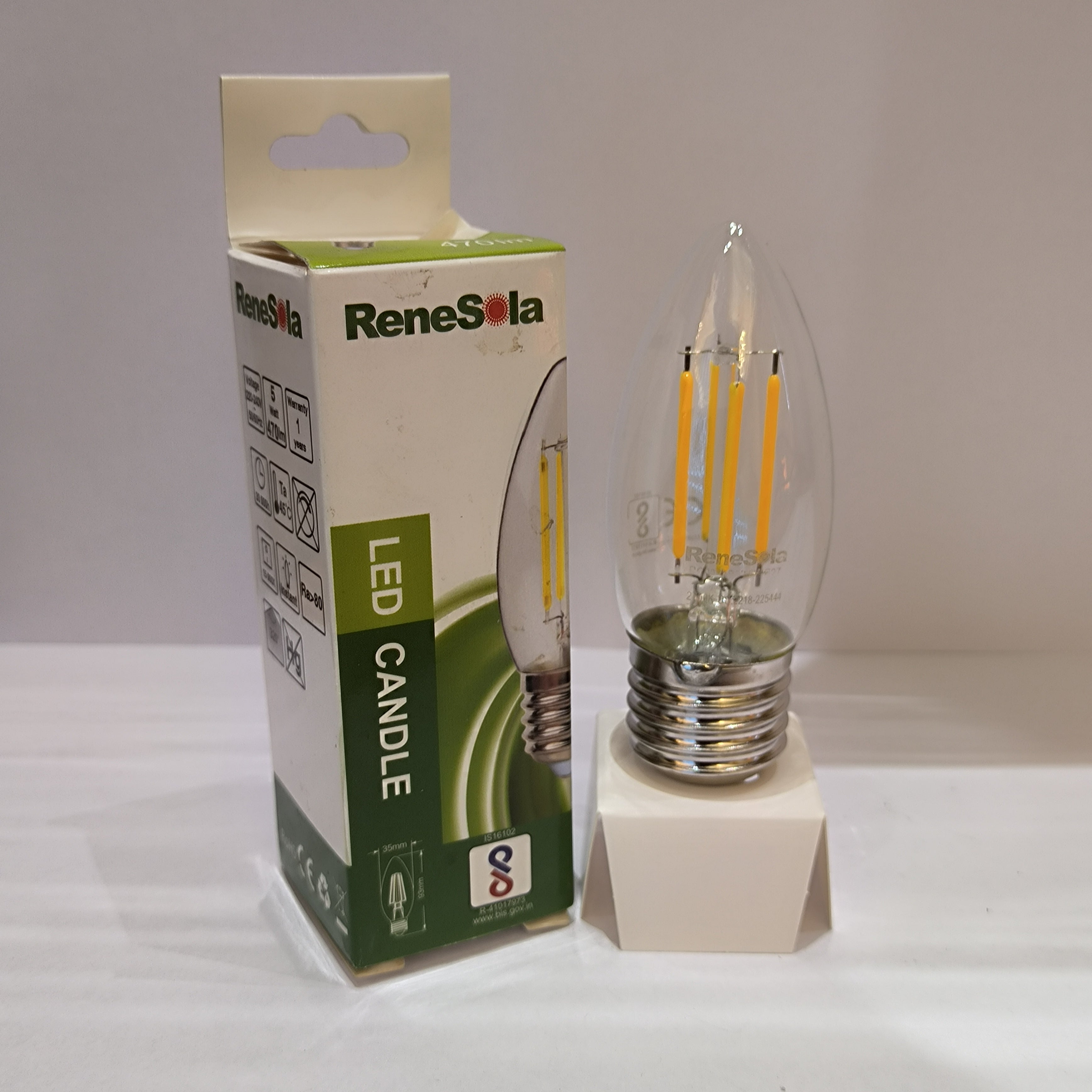 Renesola E-27 LED Candel Bulb 5W Lumens with Exceptional Price