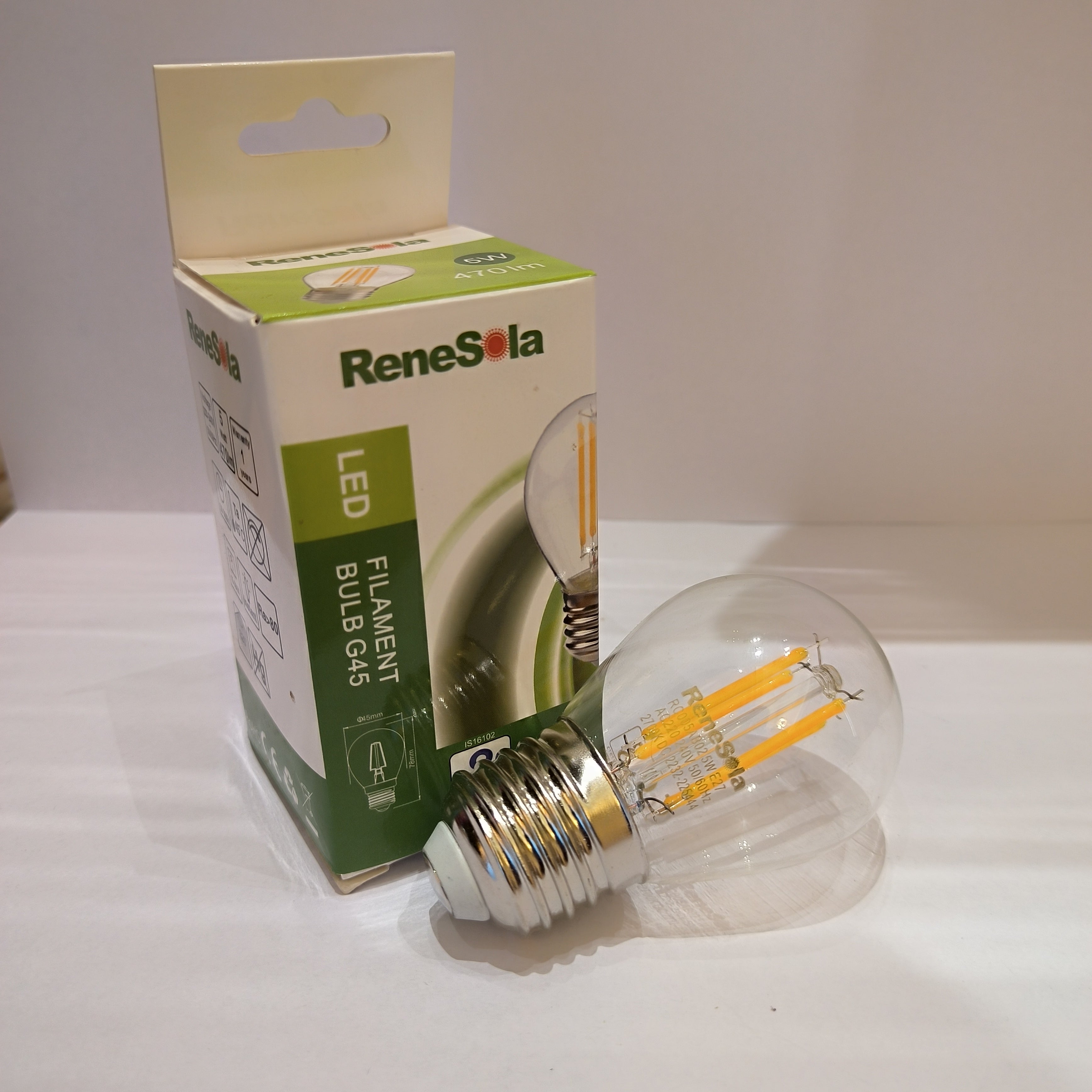 Renesola E-27 LED Filament Bulb: Round Shape, 5W Lumens LED at the Best Price