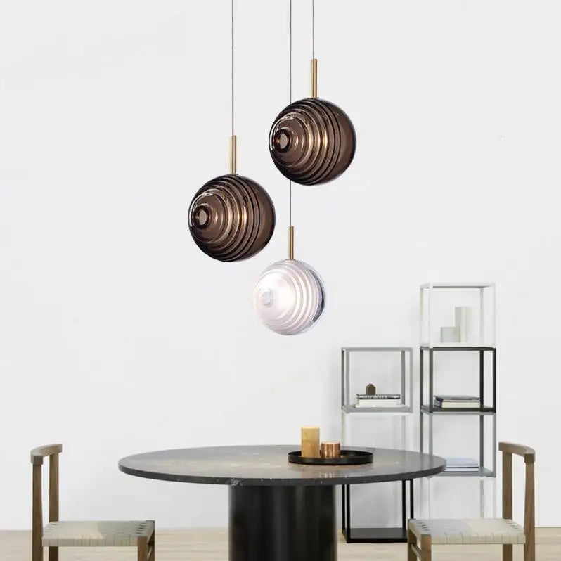 MD-3302/200 Unique Design Metel Glass ceiling pendant light creative Smokey Grey and Brown glass ball hanging Pendant Light for studio,  bedside, bar, Coffee Shop (Single Piece)