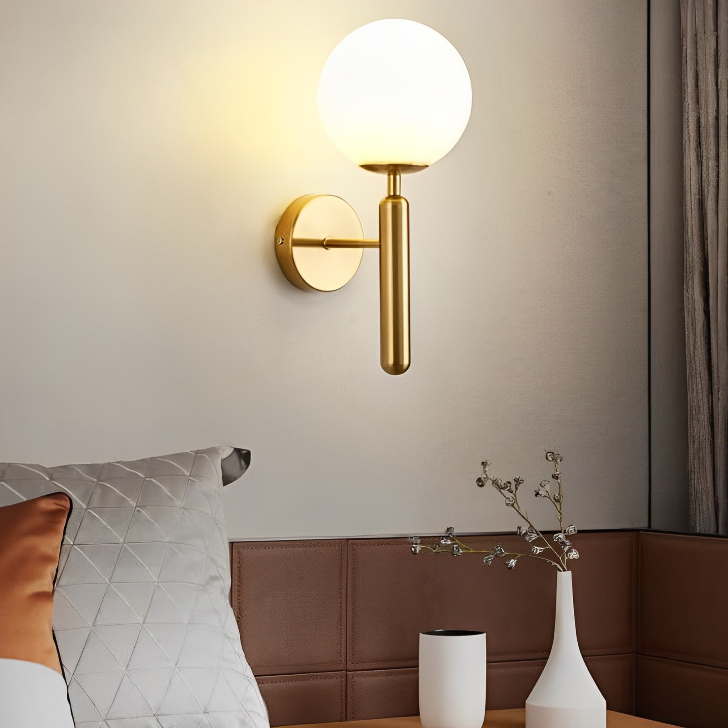 WL-B0032 Modern White glass ball wall lights Creative Metal Glass Wall Lamps for bedroom, stair, Corridor, Hallway bedside wall mounted lamp (Single Piece)