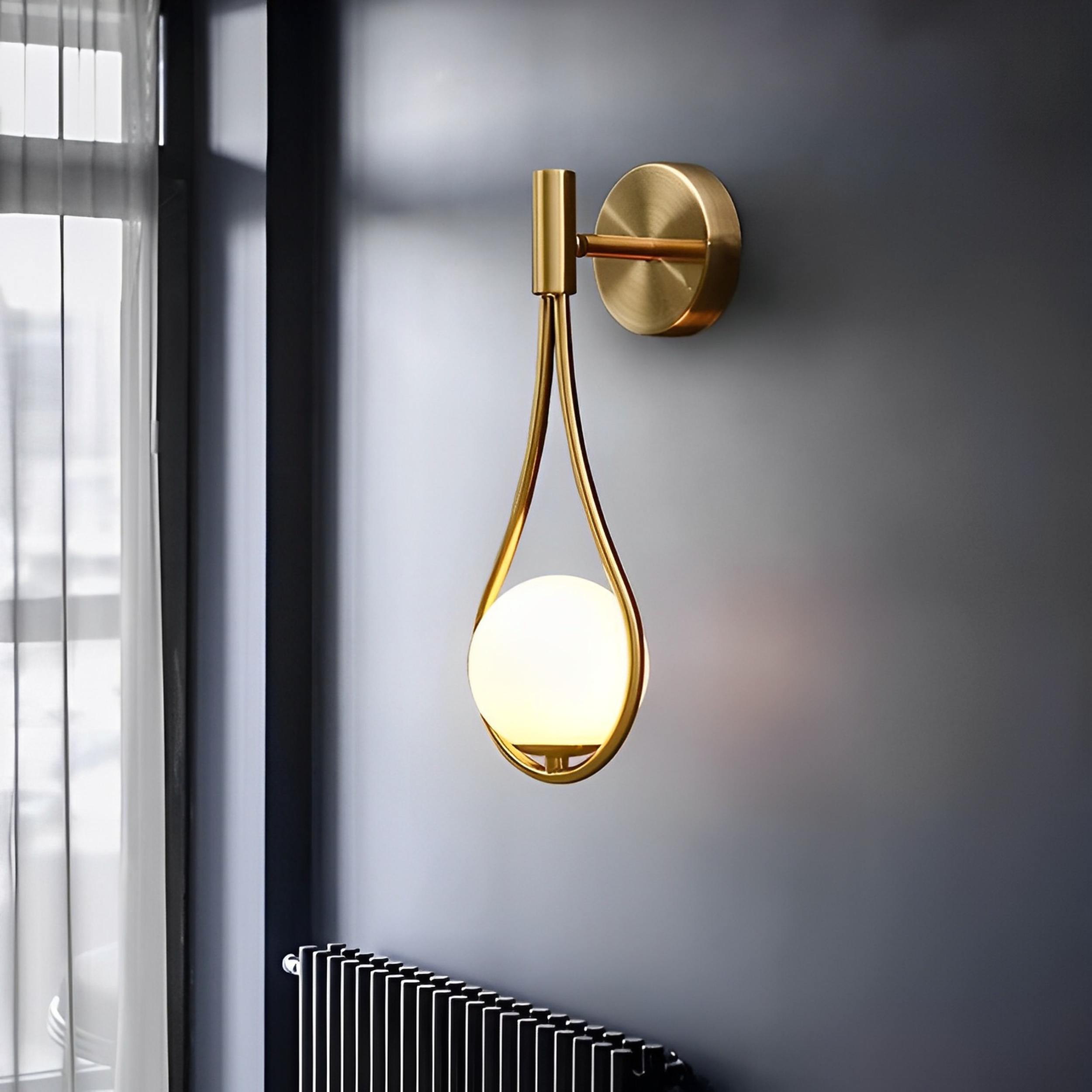 WL-B0035 Nordic Metal Glass Led Wall Sconce Lighting Modern E14 Wall Mounted Light Fixture Brass White Lamp Creative Staircase Bedside Lamp, bedroom, Corridor, Hallway (Single Piece)