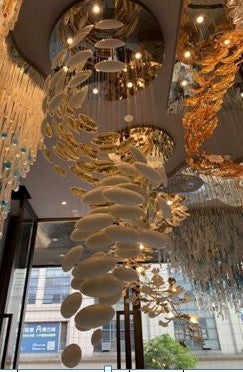 Load image into Gallery viewer, Stainless Steel Gold Glass with White Colour Double Height Chandelier by Gloss (XQ6001)
