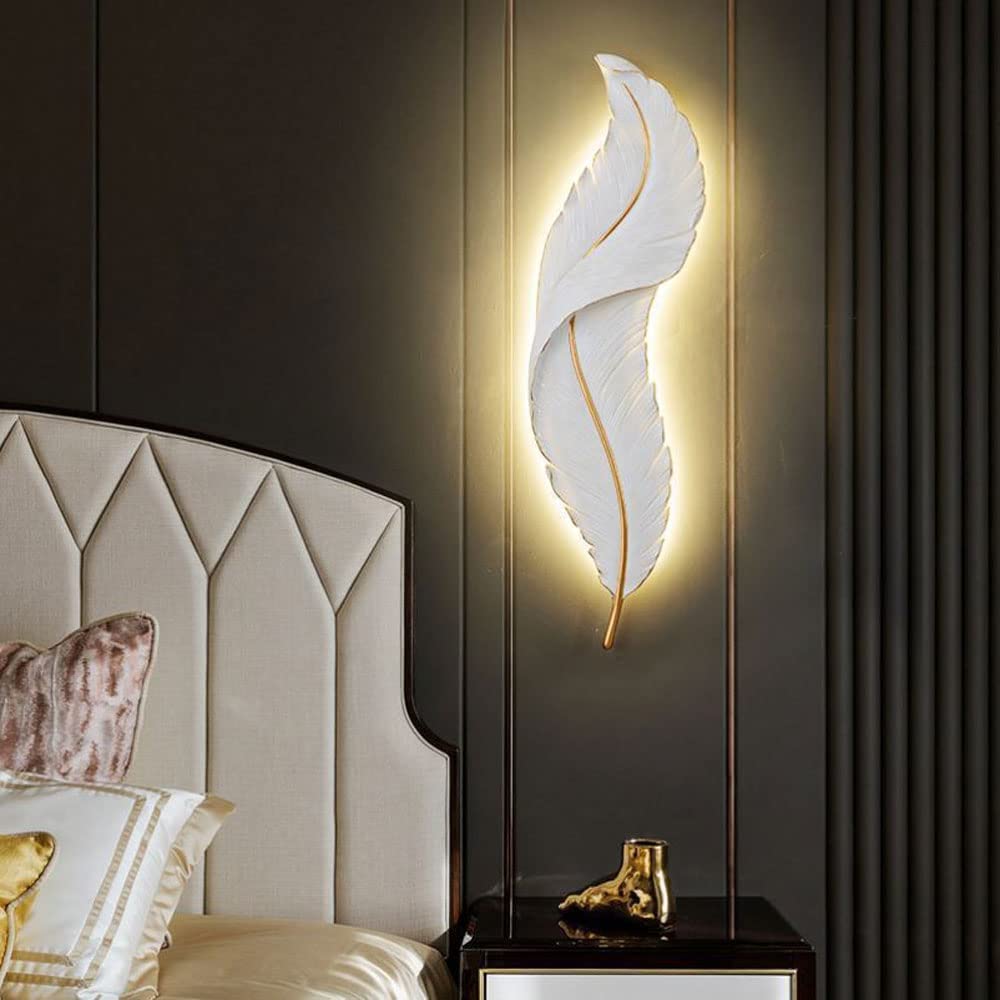 B856 Premium LED Modern Indoor Wall Sconce, White Resin Feather Decorative Wall Light, Modern Hardware Light Body Wall Mounted Light Fixture Lamps for Living Room, Bedroom Hallway, Hotel, Restaurants (Single Piece)