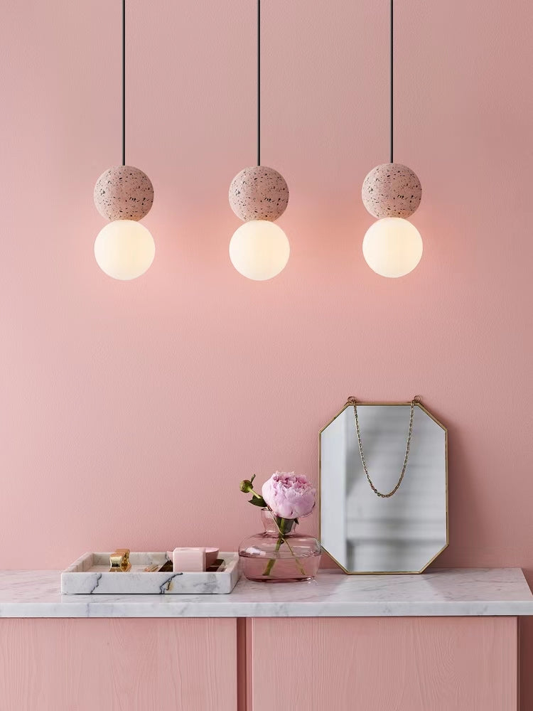 6003 Premium Double Ball Pink and White Pendant Light