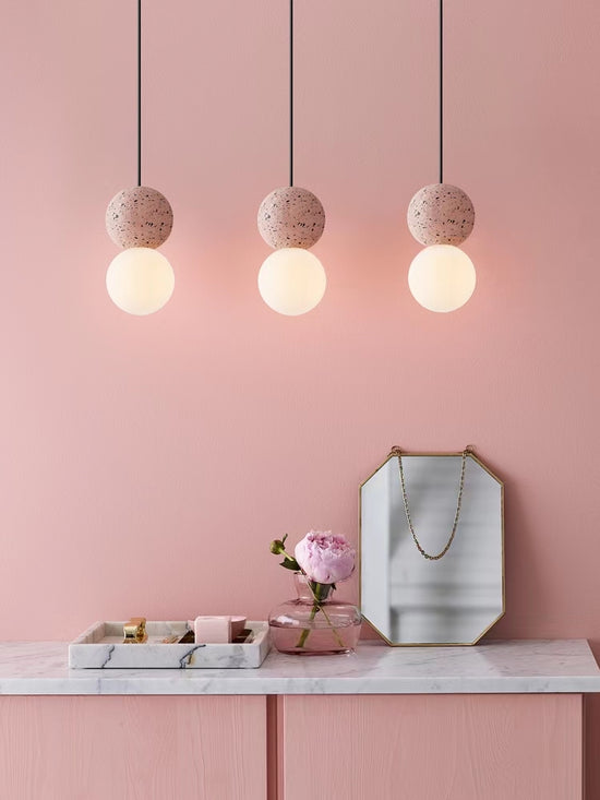 Double Ball Pink and White Pendant Light by Gloss (6003)