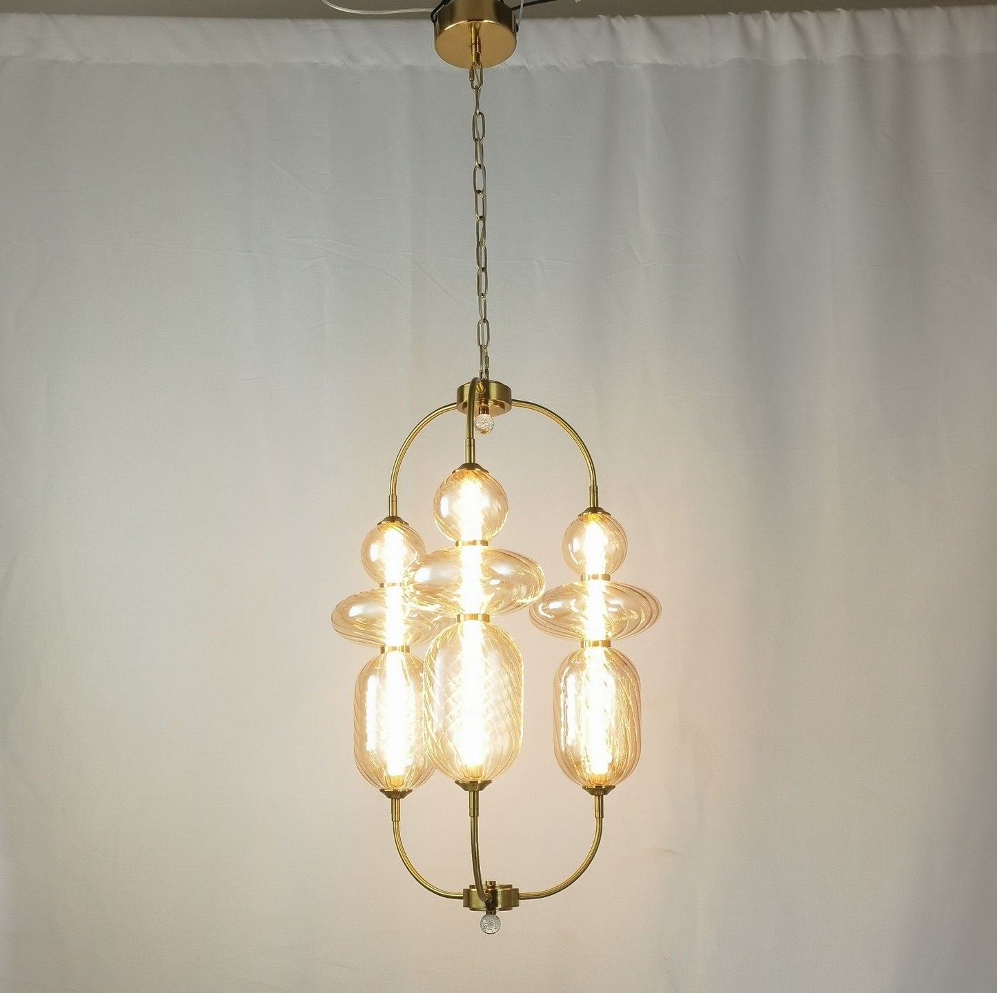 Gold Hardware and Amber Glass Chandelier by Gloss (A1893/2)
