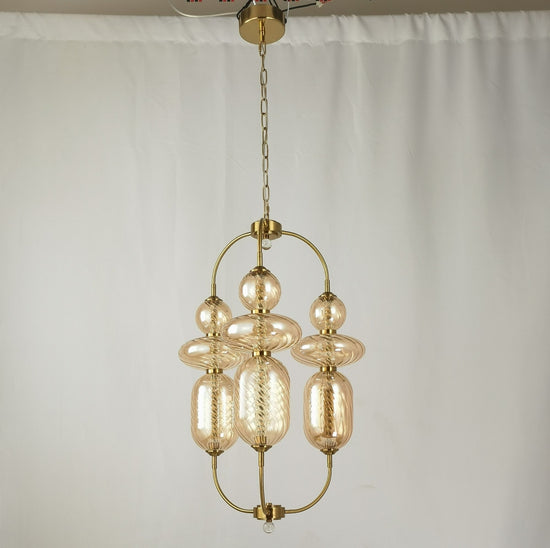 Gold Hardware and Amber Glass Chandelier by Gloss (A1893/2)