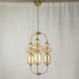 A1893/2 Gold Hardware and Amber Glass Chandelier