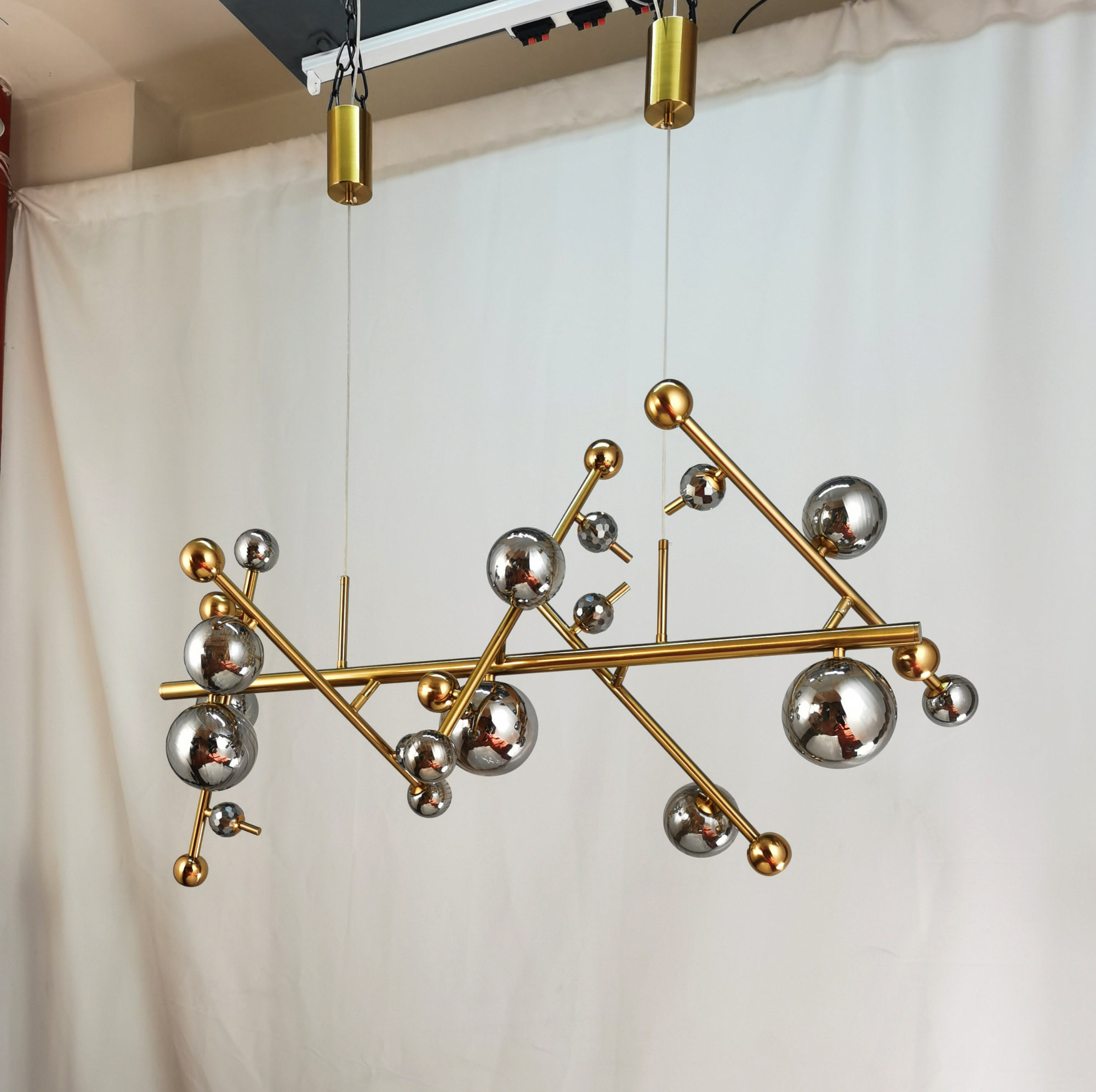 A1925/13 Modern Gold Glass Ash LED Chandelier Lighting With 13 Somkey Gray Ball For Living Room, Restaurant, Bar, Hotel, Living room